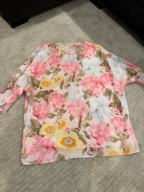 Floral Pink & Yellow Women's Sheer Top